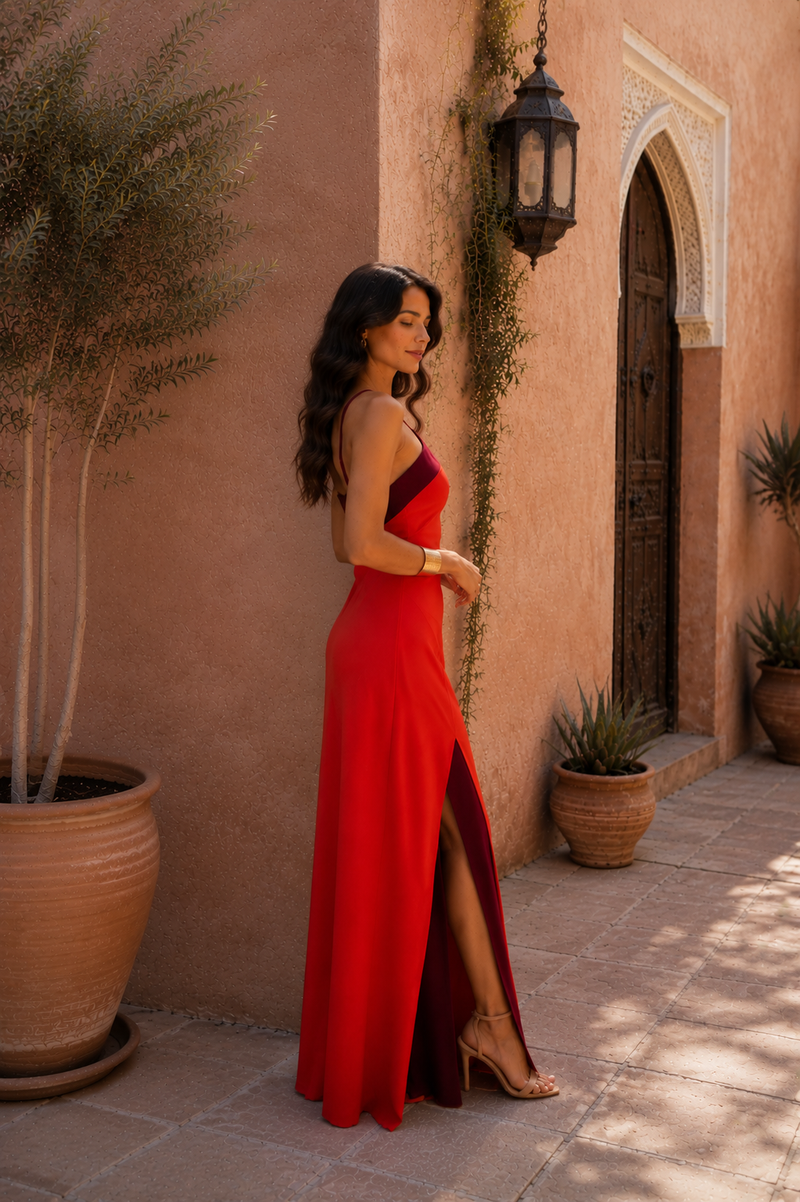 Vestido longo halter com abertura