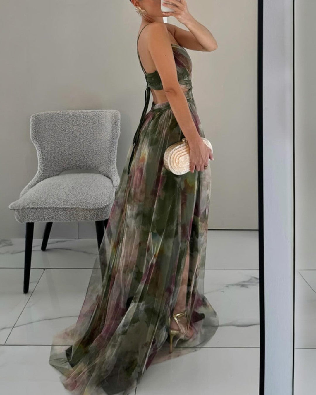 Adelina | Vestido Maxi em Chiffon Aguarela