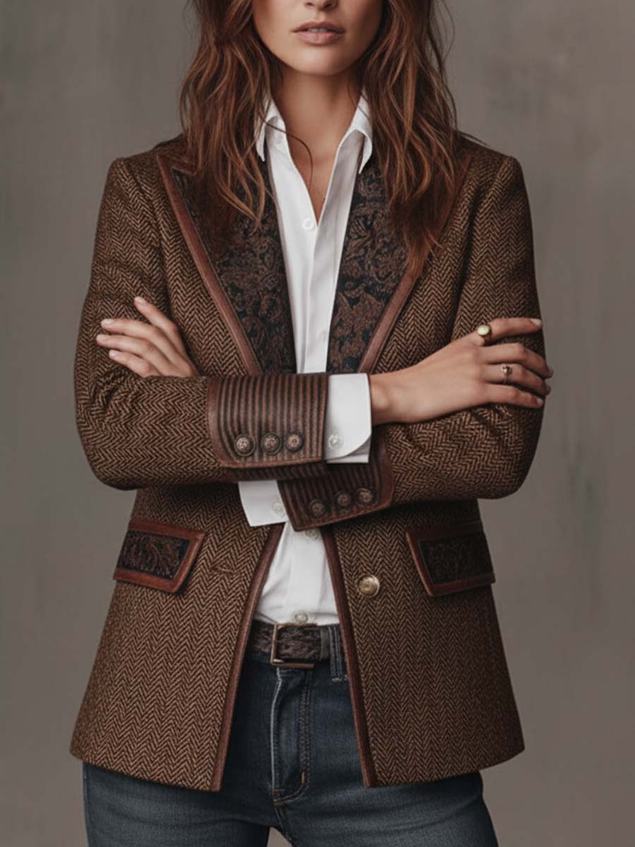 Francisca | Blazer Espinha de Peixe com Detalhes Estampados