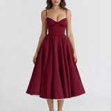 Vestido midi com corpete e saia ampla