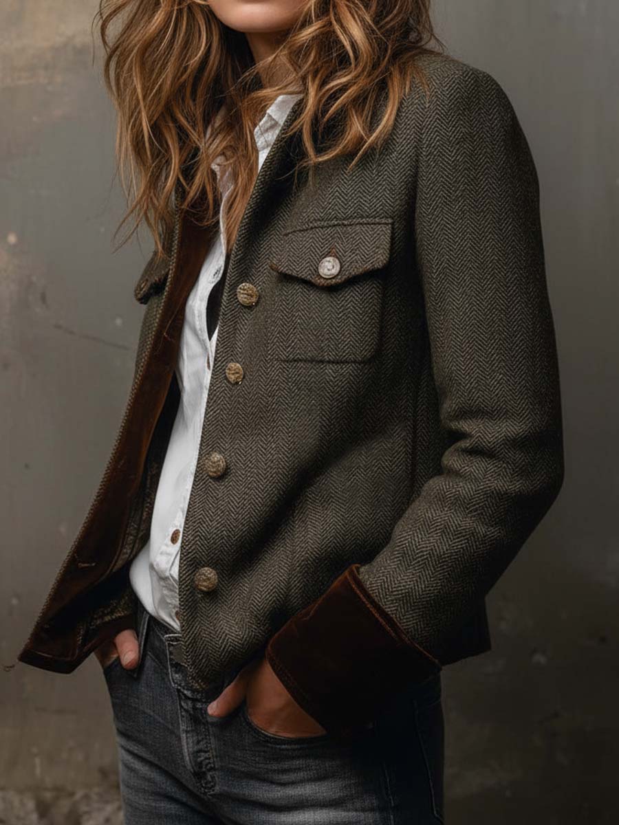 Bella | Blazer Vintage Espinha de Peixe com Debruns