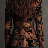 Sofia | Blazer com Estampado Floral Preto e Bronze
