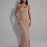 Vestido longo brilhante com alças finas