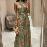 Vestido longo com decote halter e estampado floral