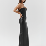 Vestido longo efeito pele com decote tomara que caia