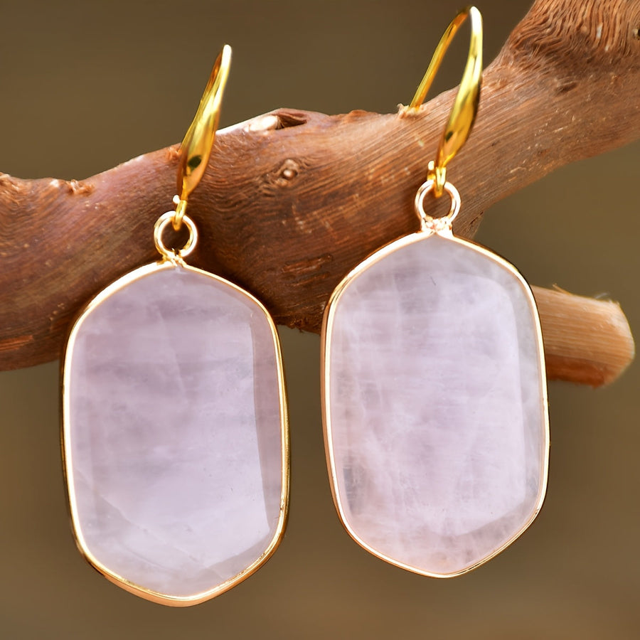 Brincos Pendentes Quartzo Rosa
