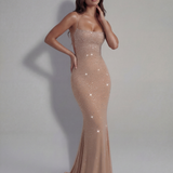 Vestido longo brilhante com alças finas
