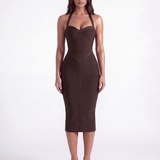 Vestido midi bandagem com decote halter