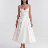 Vestido midi com corpete e saia ampla
