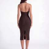 Vestido midi bandagem com decote halter