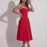 Vestido midi com corpete e saia fluida