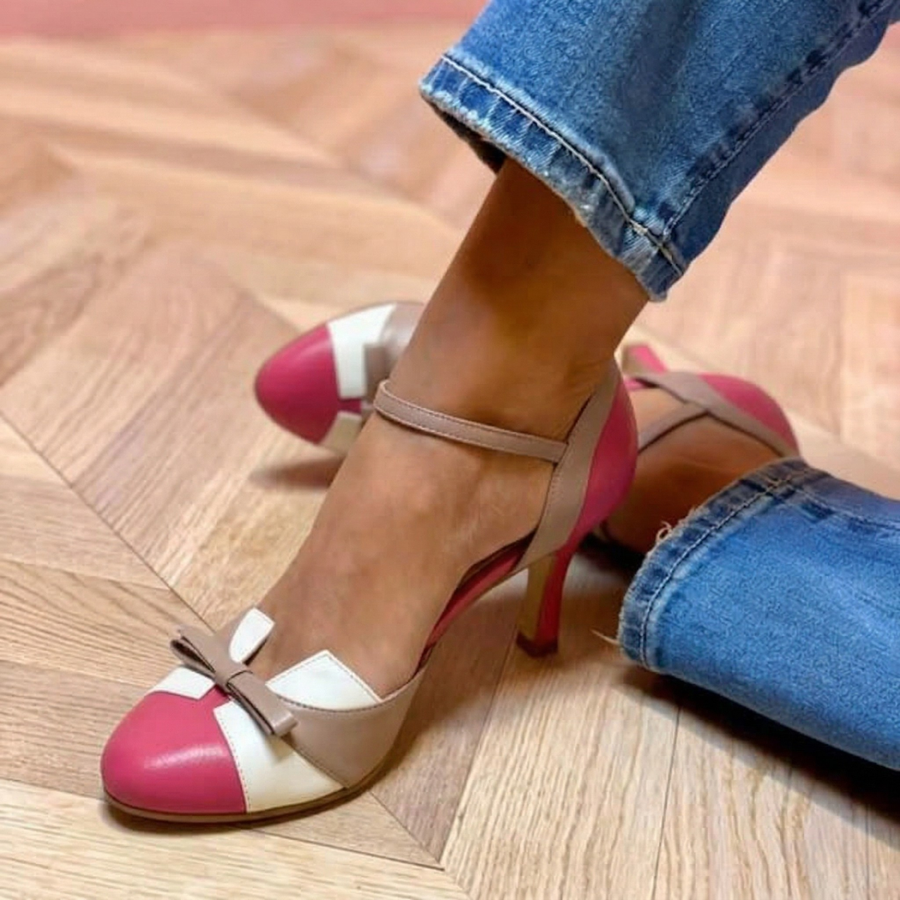 Alicia | Leather Ankle Strap Heels with Bow