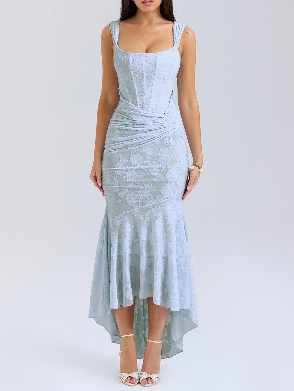 Natacha | Vestido Midi em Renda com Cauda Sereia