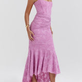 Natacha | Vestido Midi em Renda com Cauda Sereia