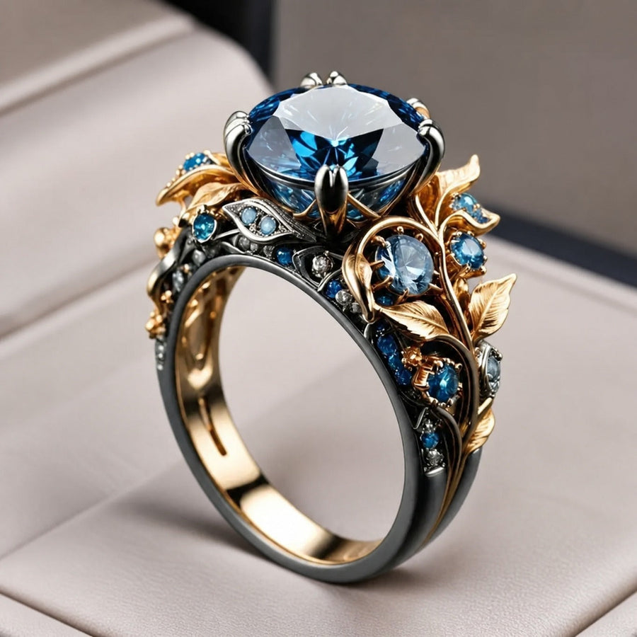 Anel Flor de Cristal Azul