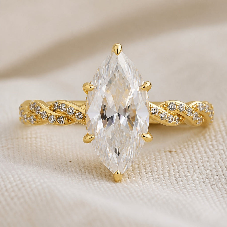 Anel Cristal Marquise Dourado