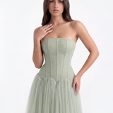 Vestido longo tomara que caia com corpete