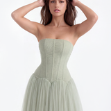 Vestido longo tomara que caia com corpete