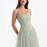 Vestido longo tomara que caia com corpete
