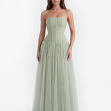 Vestido longo tomara que caia com corpete