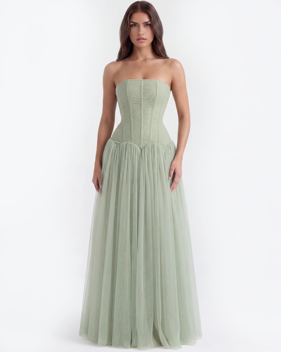 Vestido longo tomara que caia com corpete