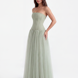 Vestido longo tomara que caia com corpete