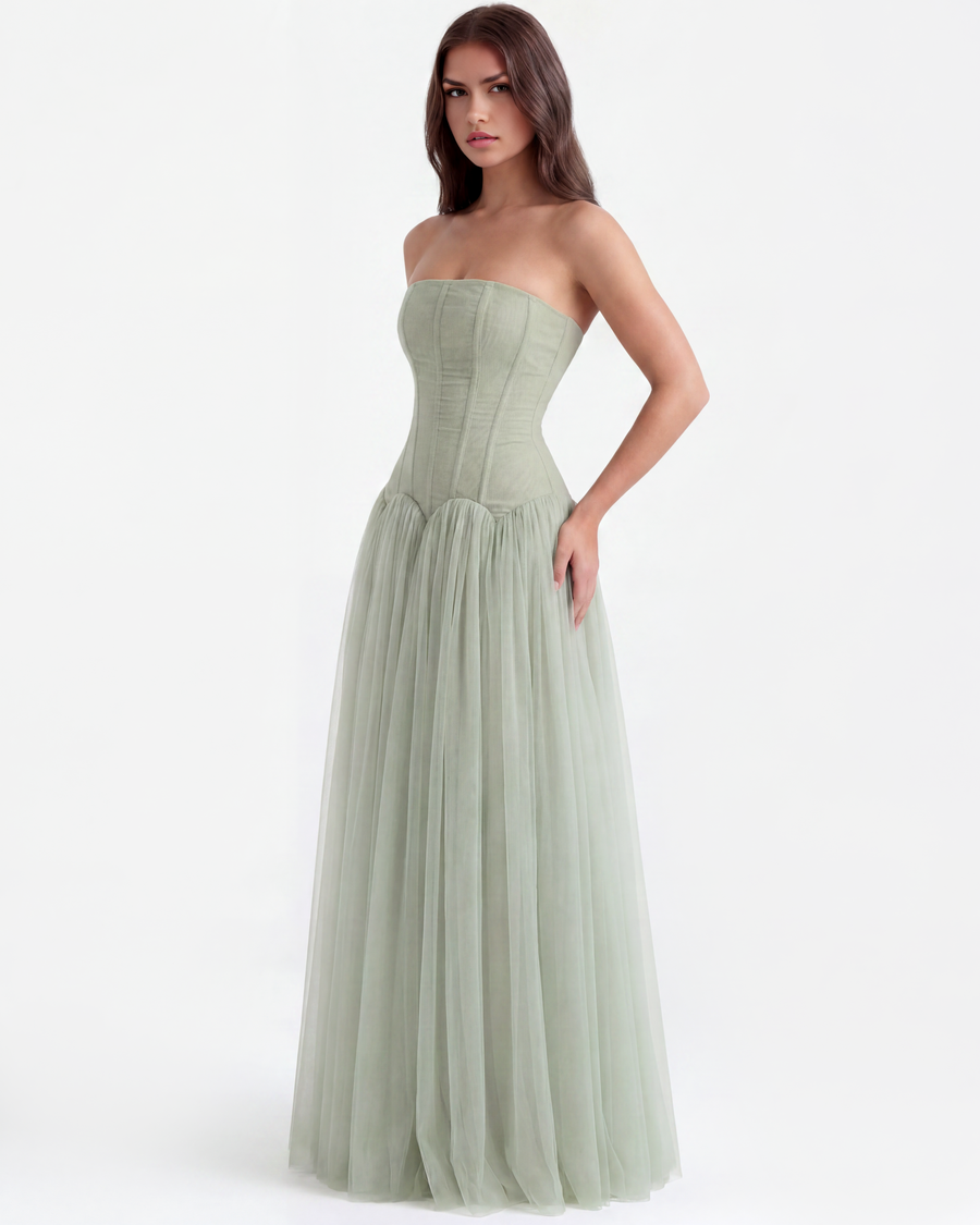 Vestido longo tomara que caia com corpete