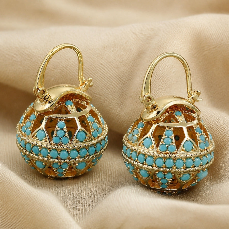 Brincos Pendentes Esfera Turquesa