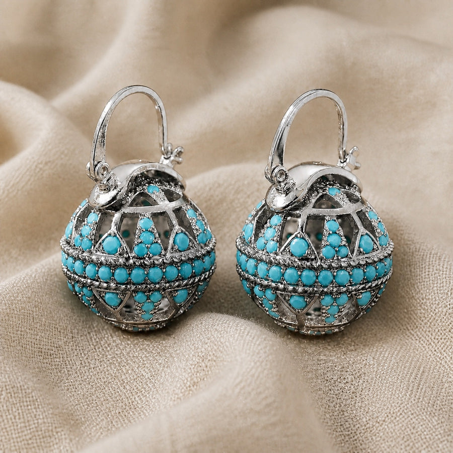 Brincos Pendentes Esfera Turquesa
