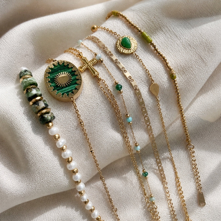 Conjunto de Pulseiras Pedra Vulcânica Dourado