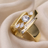 Anel Zircónias Bicolor Dourado e Prateado