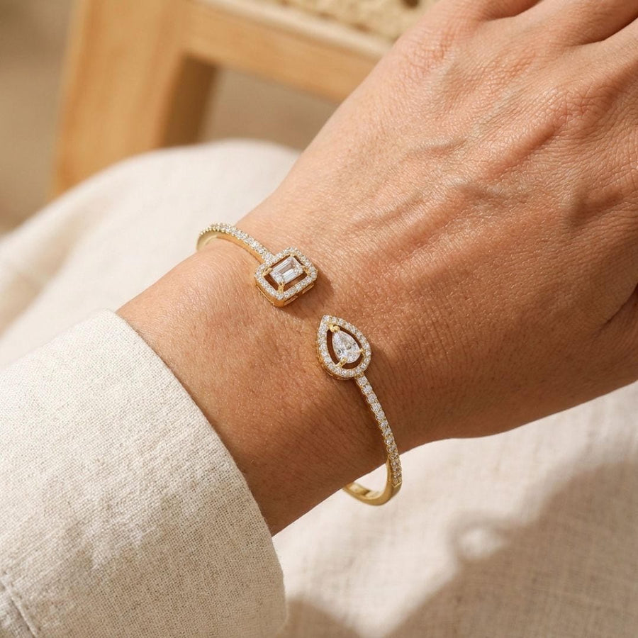 Pulseira Rígida Aberta Duas Pedras Dourada
