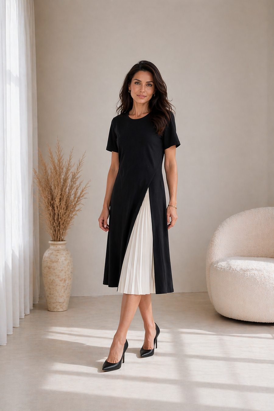 Leila | Vestido Midi com Painel Entrelaçado