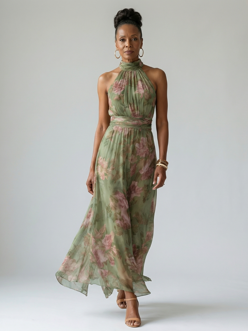 Cármen | Vestido Midi Floral com Decote Halter