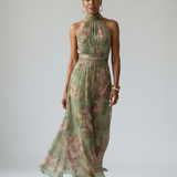 Cármen | Vestido Midi Floral com Decote Halter