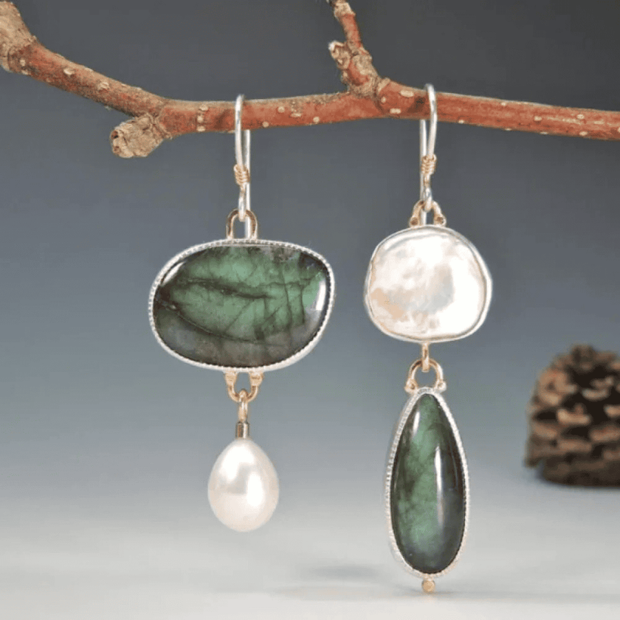 Brincos Pedras Verde e Branco