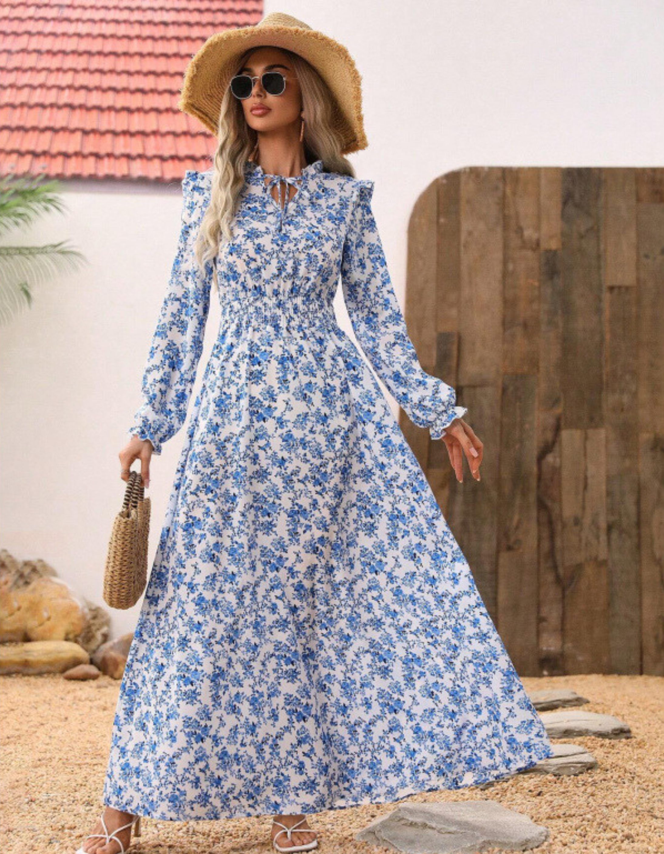 Mara | Vestido Maxi Romântico de Manga Comprida