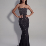 Vestido longo brilhante com alças finas