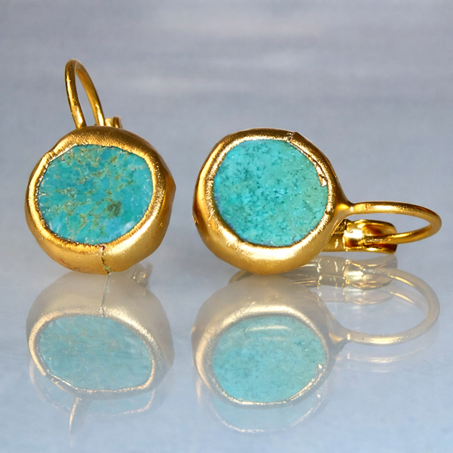 Brincos Pedra Turquesa Dourados