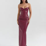 Vestido longo efeito pele com decote tomara que caia