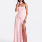 Vestido longo tomara que caia com abertura