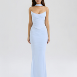 Vestido longo justo com colarinho choker