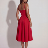Vestido midi com corpete e saia fluida