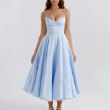 Vestido midi com corpete e saia ampla