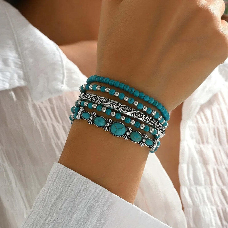 Conjunto de Pulseiras Contas Turquesa