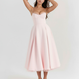 Vestido midi com corpete e saia ampla