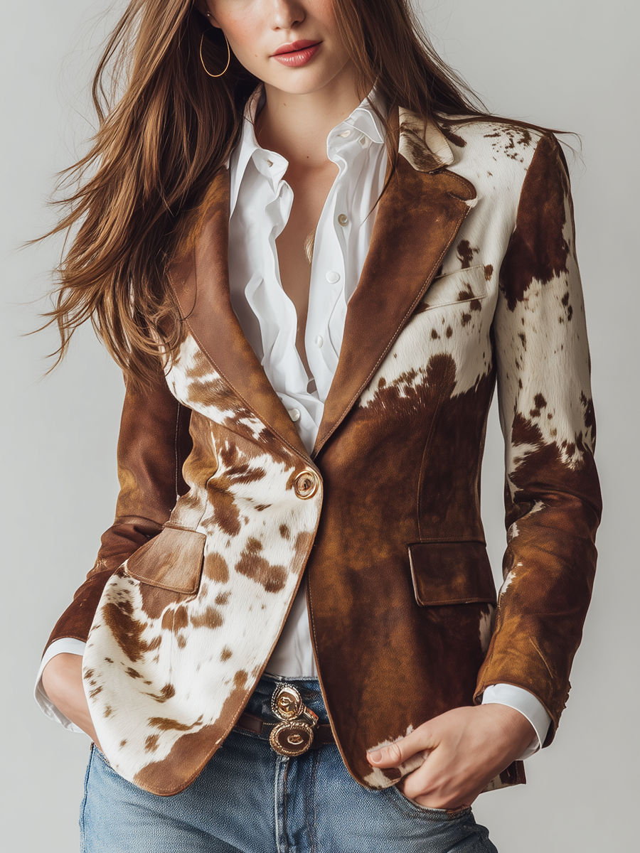Alessia | Blazer Vintage com Padrão Vaca