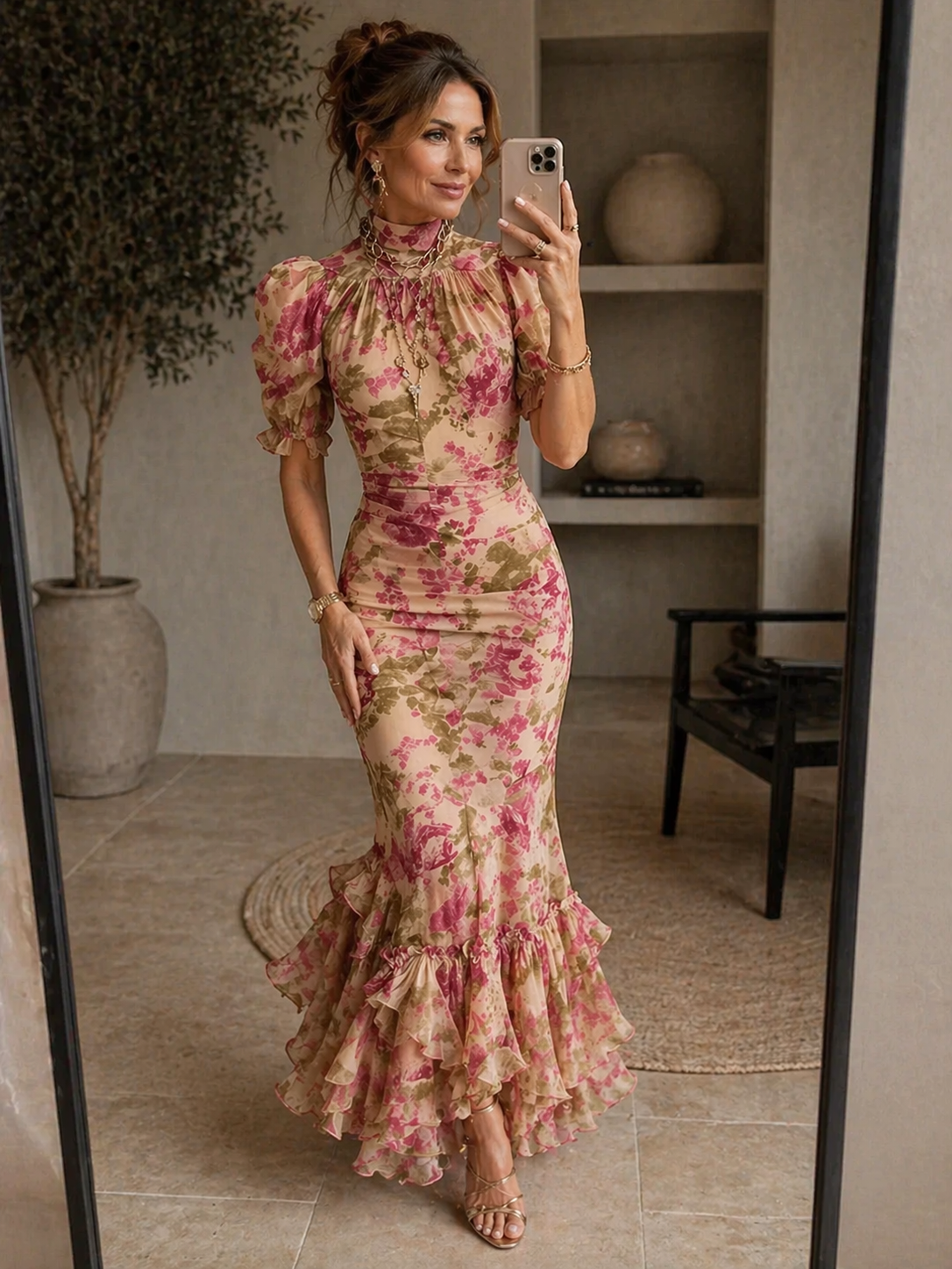 Nina | Vestido Maxi Floral com Mangas Balão
