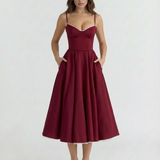 Vestido midi com corpete e saia ampla