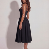 Vestido midi com corpete e saia fluida